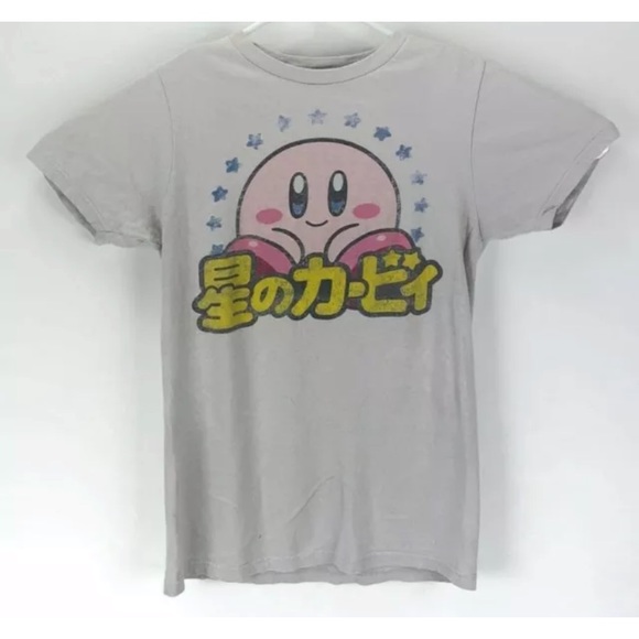 kirby Tops - Nintendo Kirby character T-shirt light grey Small